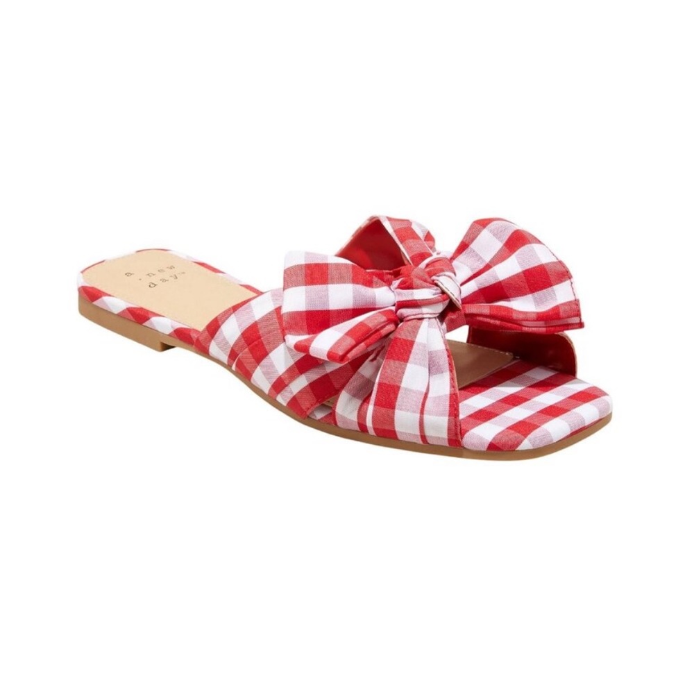 A New Day Red Gingham Bow Sandals